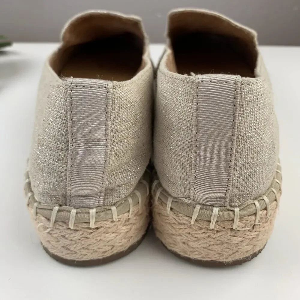 Joie Cara Platforn Espadrille Shimmery Gold Beige Slip On Women's 7.5
